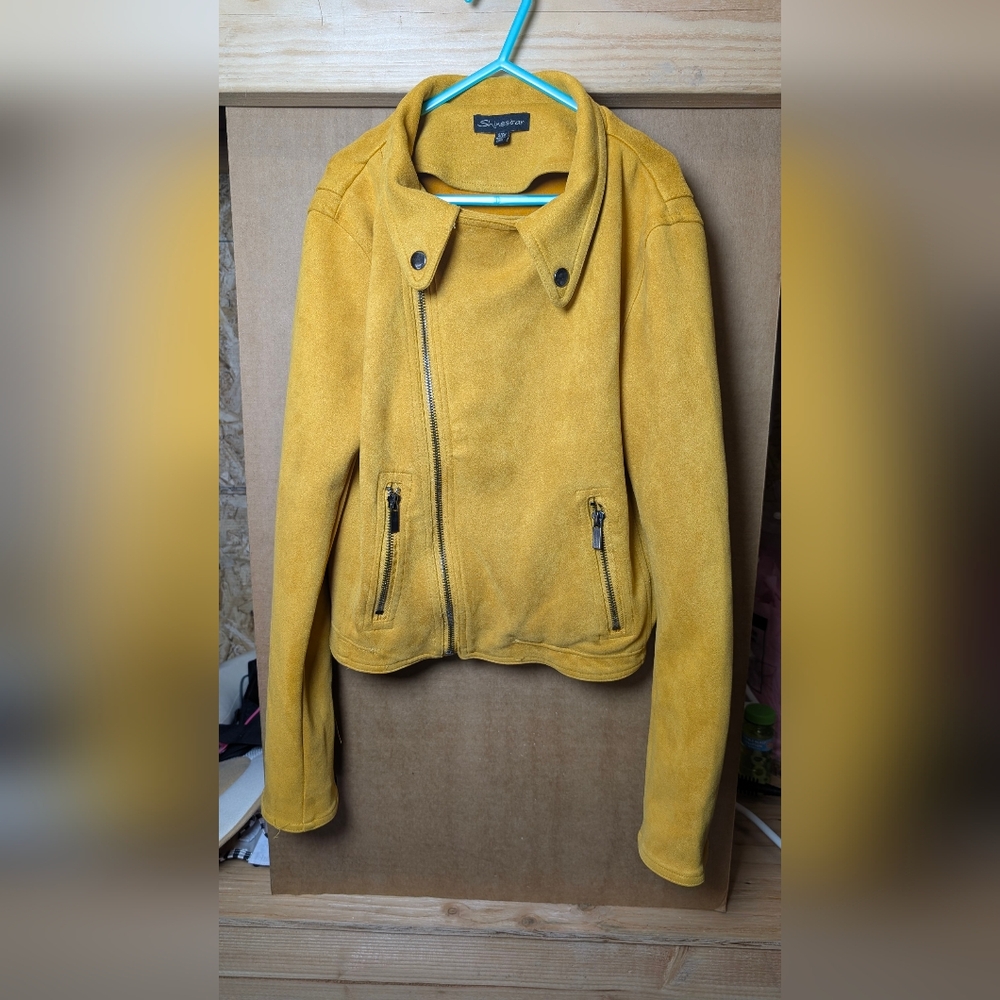 Shinestar Faux Suede Motorcycle Biker Jacket Mustard Yellow Size Small Front Zip